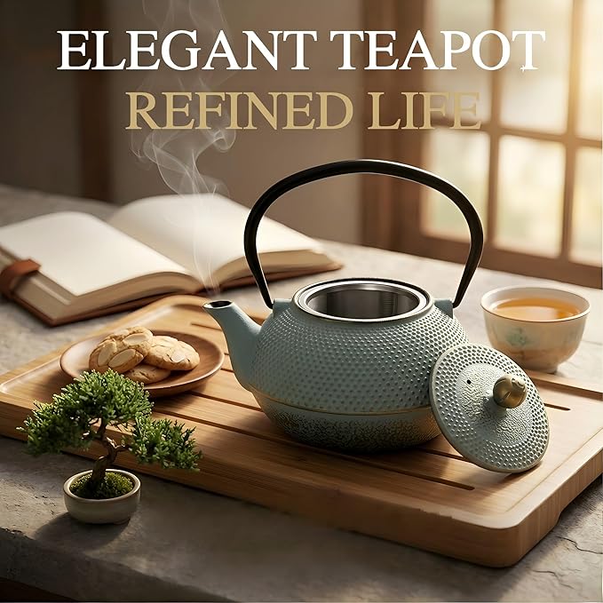 30.4oz Small Cast Iron Teapot, Tea Kettle for Stovetop Safe, Tea Pot with Stainless Steel Infuser for Loose Tea, Japanese Tetsubin Coated with Enameled Interior(900ml)