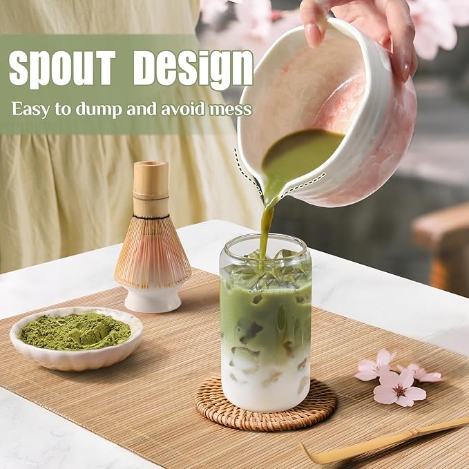 Birthday Gifts for Women: Matcha Whisk Set with Ceramic Matcha Bowl - Bamboo Matcha Whisk & Holder,Bamboo Scoop,Sifter - Complete Matcha Kit 5 Pcs - Gift for Matcha Lovers
