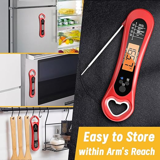 Meat Thermometer Digital, Instant Read Meat Thermometer for Grill and Cooking, with Bottle Opener, Backlight & Calibration Food Thermometer, Kitchen Gadgets for BBQ, Turkey, Candy, Liquids