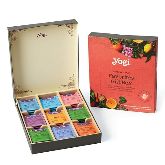 Yogi Organic Tea Sampler Gift Box (45 Tea Bags) Assorted Delicious Wellness Blends - 9 Favorite Herbal, Green & Black Varieties | Gift Box, 9 Favorite, Assorted, Delicious, Wellness Teas