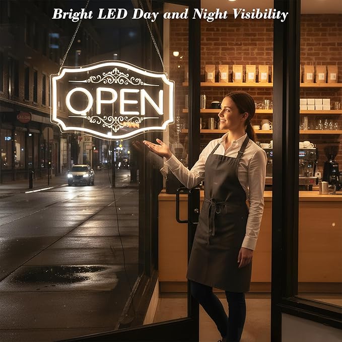 22" x 13" Open Sign for Business, LED Dimmable Neon Open Sign with 12V/2A Adapter, Warm White, Bright LED to Light Up Storefronts, Windows & Walls
