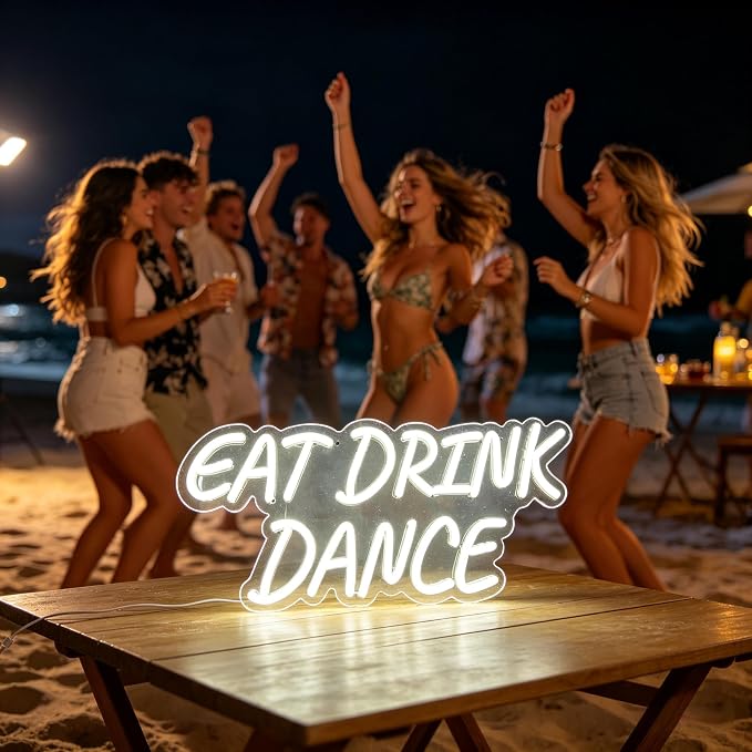 Eat Drink Dance Neon Sign, USB Powered Decorative Neon Light for Party Bar Restaurant Home Living Room Wall Table Celebration Lifestyle Theme Decor 16.1 x 7.5 In - Image 2