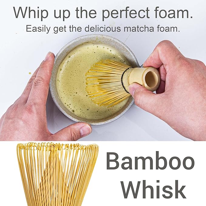 Matcha Whisk Set 5pcs – Bamboo Matcha Whisk (Chasen), Whisk Holder, Chashaku Scoop, Spoon, Fine Mesh Sifter, Starter Matcha Kit for Beginners, Tea Ceremony Gifts