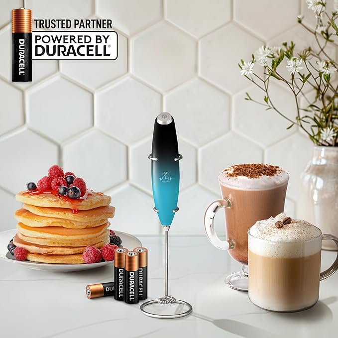 Zulay Kitchen Powerful Milk Frother Wand With 4 AA Duracell Batteries - Ultra Fast Handheld Drink Mixer - Electric Whisk Foam Maker for Coffee, Lattes, Cappuccino, Matcha & Creamer