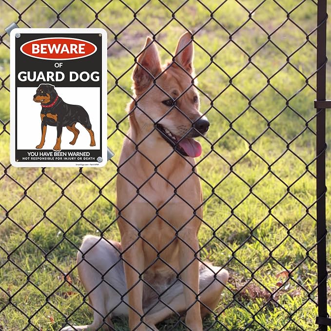 SmartSign Beware Of Guard Dog Warning Sign - 10"x7", 40 mil Laminated Rust-free Aluminum - Funny Metal Signs for Entrances, Outdoors, Patio, Gifts, Cafe - Guard Dog Theme, Made in USA - Image 2