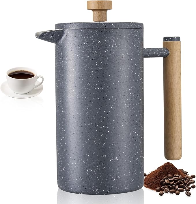 VEVOR French Press Coffee Maker, 34 Ounce 1 Liter Stainless Steel Coffee Press Tea Maker with Filter, Large Double Wall Insulated French Presses Cold Brew for Camping Travel Home Kitchen, Black