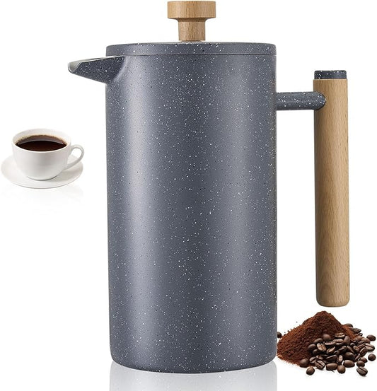 VEVOR French Press Coffee Maker, 34 Ounce 1 Liter Stainless Steel Coffee Press Tea Maker with Filter, Large Double Wall Insulated French Presses Cold Brew for Camping Travel Home Kitchen, Black