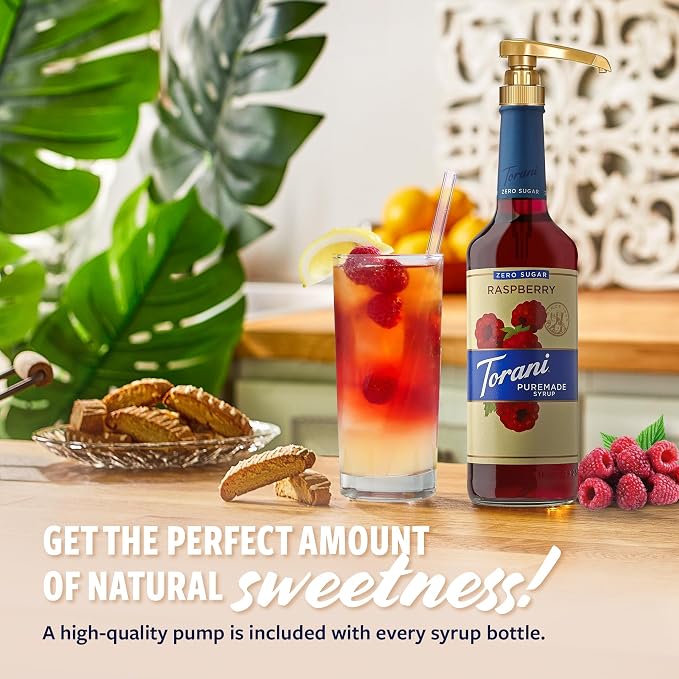 Torani Zero Sugar Puremade Syrup, Raspberry Flavoring for Drinks, Glass Bottle with Pump Included, 25.4 Fl Oz - Image 3