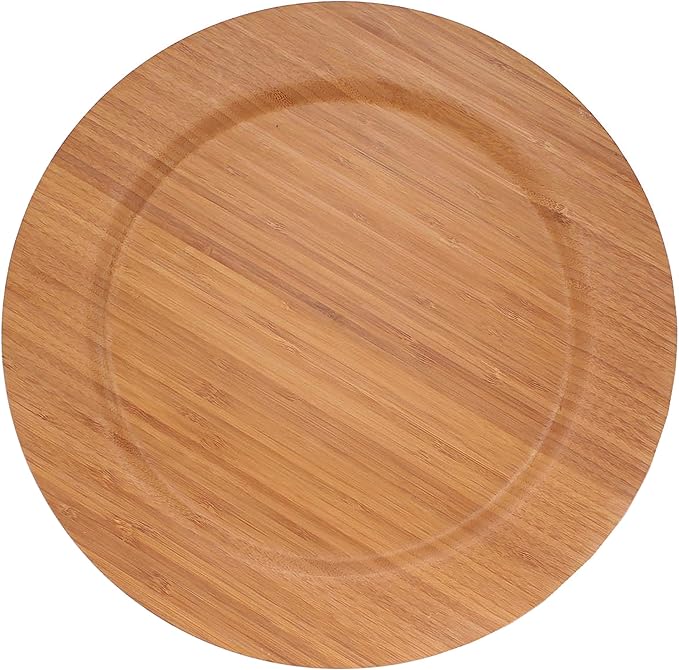 BambooMN 13" Dia Bamboo Reusable Dinnerware Charger Round Plates for Catered Events, Holidays, or Home Use Supplies, 4 Pcs