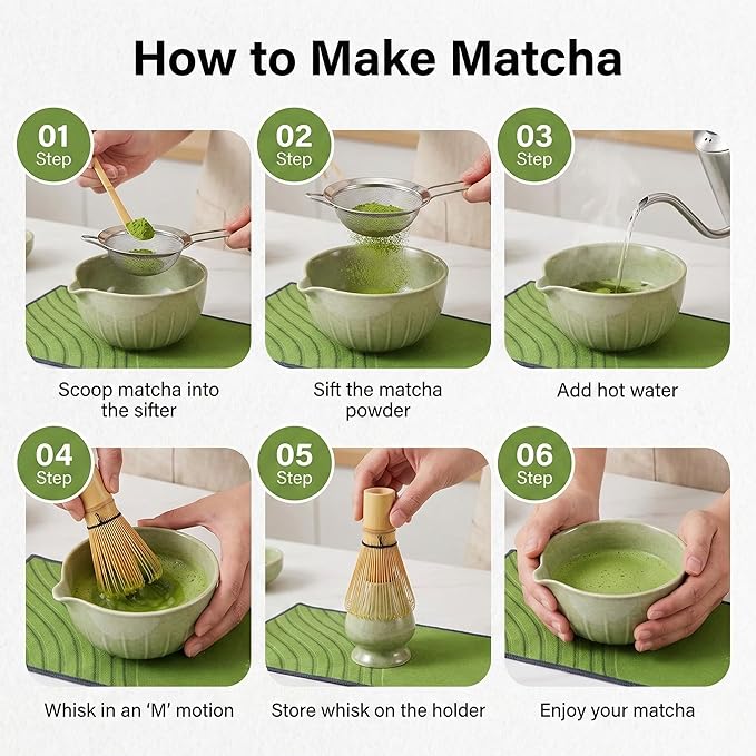 Matcha Whisk Set 9 Pcs | 19oz Ceramic Matcha Bowl with Bamboo Whisk & Holder, Sifter, Chashaku Scoop, Wooden Spoon, Scoop Rest, Tea Towel & Gift Box | Complete Matcha Set Kit for Matcha Lovers
