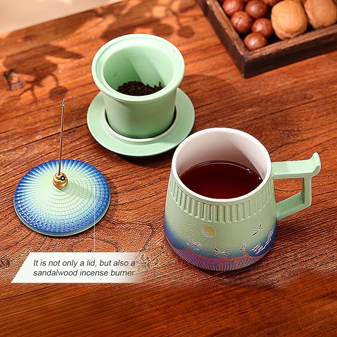 Tea Cup with Infuser and Lid,Loose Leaf Tea Steeper Cup 14.8oz Ceramic tea Infuser Mug Travel Large Steeping Cup Diffusers Mugs with Fine Strainer and Handle