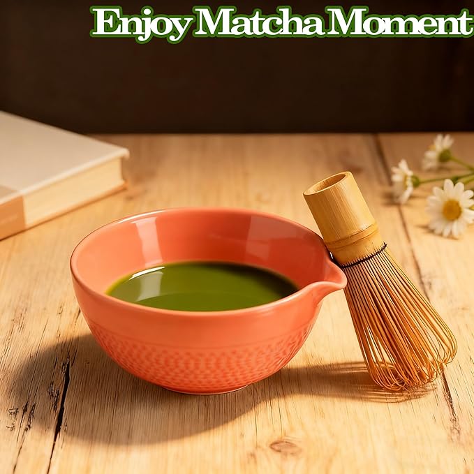 Matcha Bowl with Spout, Traditional Ceramic Matcha Tea Bowl Japanese Ceremonial Chawan for Whisking Mixing & Daily Use, 18oz/500ml Pink