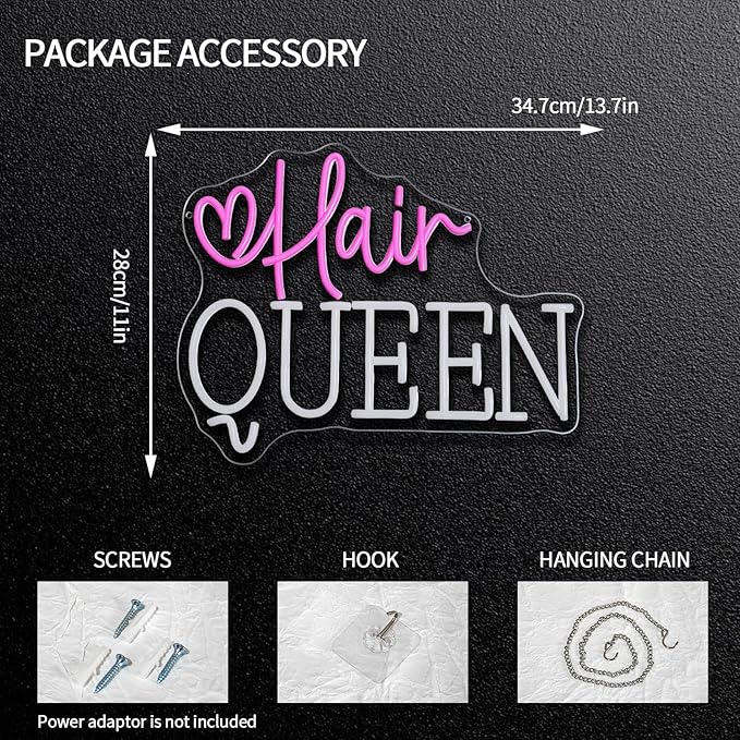 Hair Queen Neon Sign Dimmable Barber Shop Neon Light Sign for Wall Decor Haircut Hairdresser Led Signs for Hair Salon Store Beauty Room Makeup Studio Business Decor Gift 13.7" x 11"