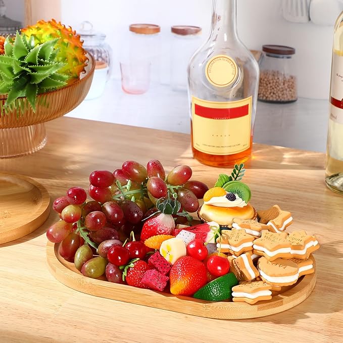 Tanlade 4 Pieces 12 x 7.5 Inch Wooden Serving Tray, Oval Rustic Wood Trays for Crafts Large Decorative Wooden Serving Platter for Tea Coffee Table Food Kitchen Dessert Veggie (Bamboo)