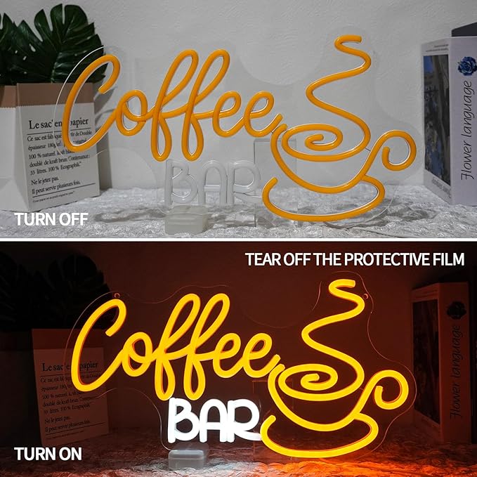Coffee Bar Neon Sign Dimmable Coffee Corner Neon Light Sign for Business Decor Letters Yellow Led Signs for Pub Cafe Home Bar Restaurant Art Wall Decor Gift 16.5" x 9.1"