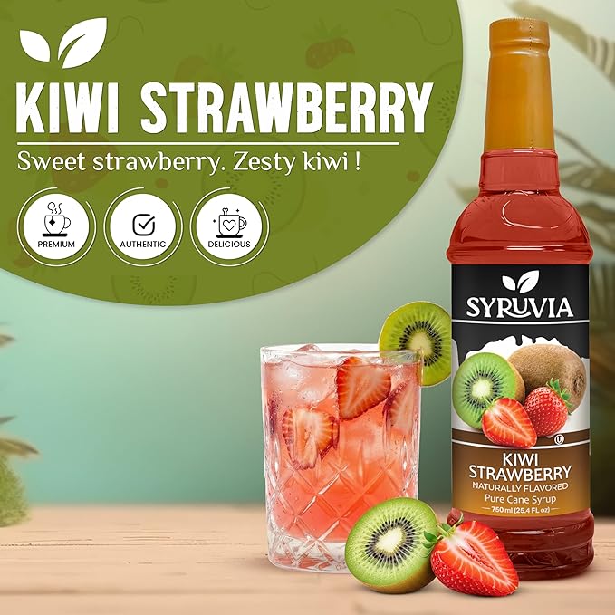 Syruvia Kiwi Strawberry Flavored Syrup for Drinks, Cocktails, Lemonades, Iced Teas and Desserts – 25.4 fl oz, With Pump