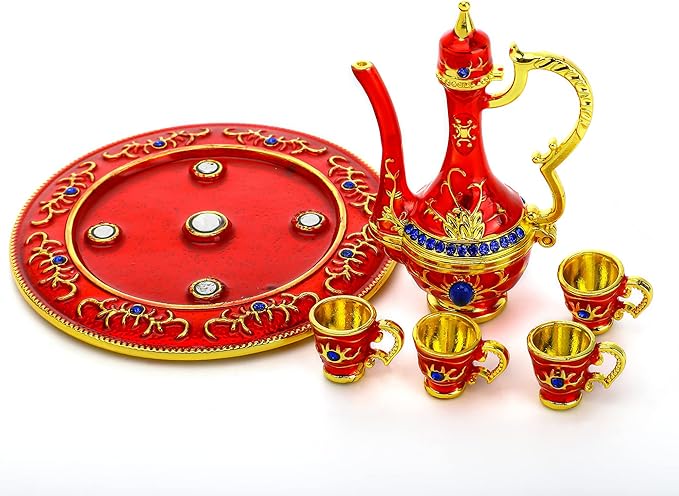 YU FENG Moroccan Teapot Set Jewelry Trinket Box Hinged Hand Painted Enamel Treasured Trinkets Collectable Jewellery Box Ring Holder For Home Decor Christmas Gift,3inch