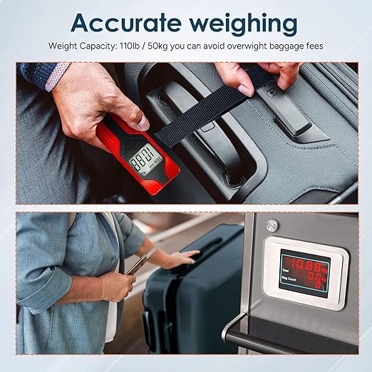 travel inspira Luggage Scale Battery-Free, Travel Essentials, Portable Handheld Digital Suitcase Weight Scale for for Travel Accessories, 110lbs/50kg (Red)