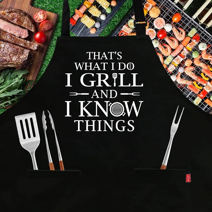 Funny Grilling Aprons for Men - BBQ Cooking Apron with 2 Pockets, Adjustable Neck Strap and 40" Long Ties - That's What I Do I Grill and I Know Things - Image 2
