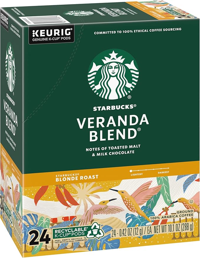 Starbucks Coffee K-Cup Pods, Veranda Blend, Blonde Roast Coffee, Notes of Toasted Malt & Milk Chocolate, Keurig Genuine K-Cup Pods, 24 CT K-Cups/Box (Pack of 3 Boxes)