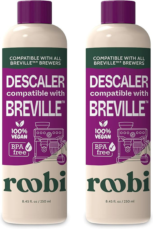 Breville Compatible Descaling Solution. Specially Formulated to Clean & Descale your Breville Espresso Machine. 2 Uses per Bottle, 2 Pack. Eco-Friendly Carbon Neutral Descaler Kit. by Roobi
