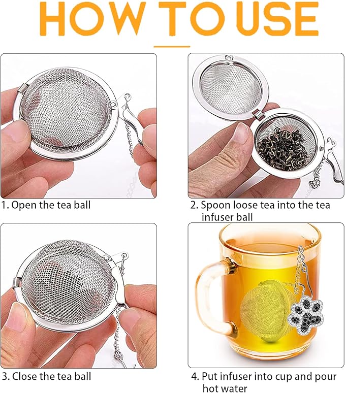 Loose Tea Steeper 2pcs Tea Ball Cute Tea Infuser Tea Diffusers for Loose Tea Black and White Diamond Dog Paw Pendant Tea Leaf Strainer for Loose Tea Gifts for Girls Women Couple