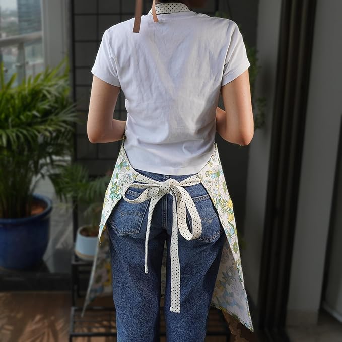100% Cotton Printed Kitchen Apron with 2 Pockets for Men and Women – Adjustable Chef Apron - Machine Washable