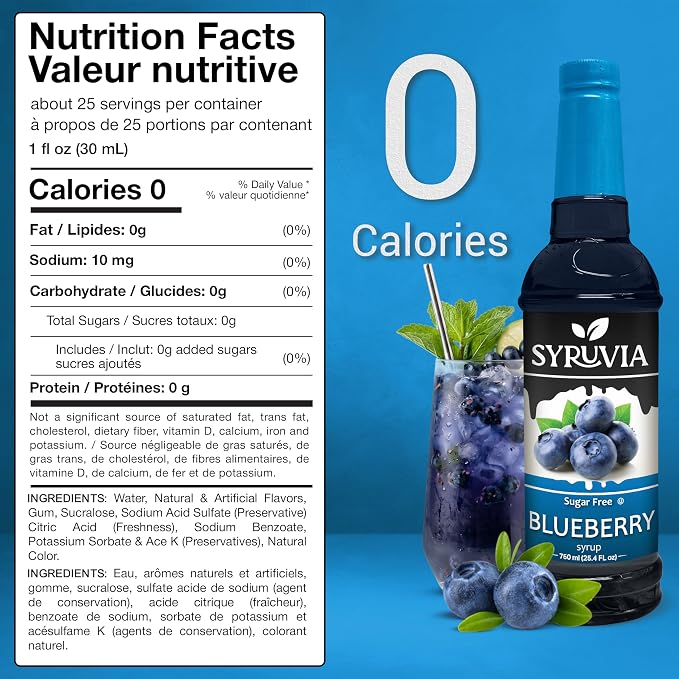Syruvia Sugar-Free Blueberry Syrup, Flavored Syrup for Drinks, Cocktails, Lemonades, Iced Teas, and Desserts – 25.4 fl oz, With Pump - Image 2