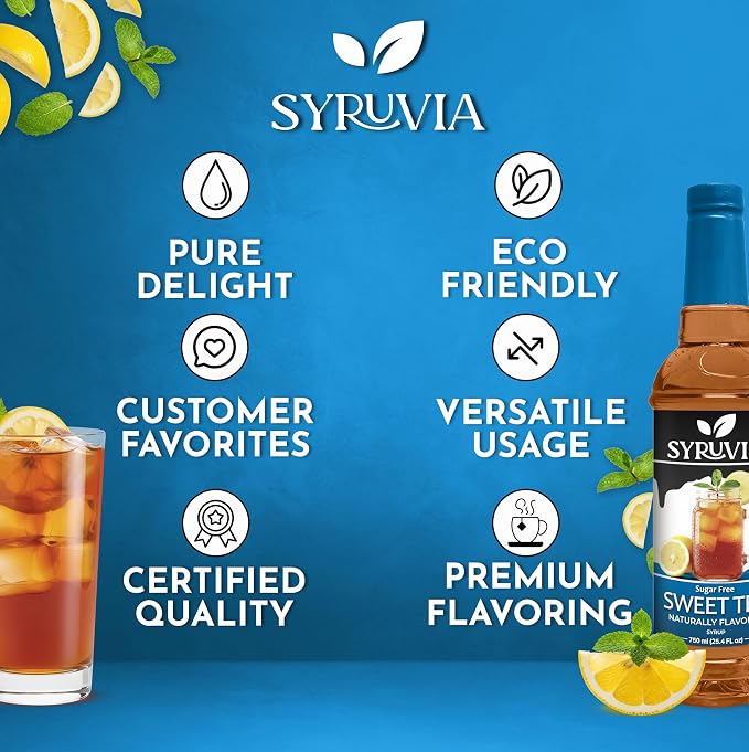 Syruvia Sugar Free Sweet Tea Flavored Syrup for Drinks, Cocktails, Lemonades, Iced Teas and Desserts – 25.4 fl oz, With Pump - Image 5