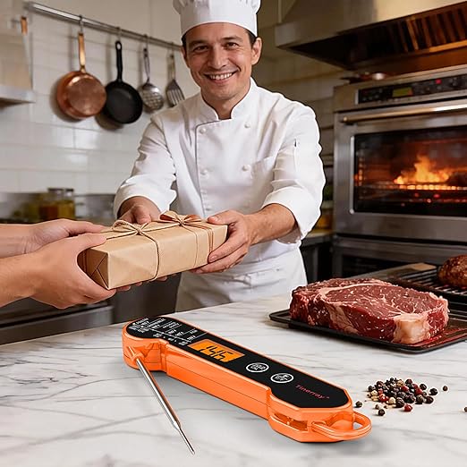 Digital Meat Thermometer Gifts for Chefs Instant Read - Ultra Fast 1s Reading, Waterproof with Backlight & Motion Sensor for BBQ, Grilling, Smoker, Candy, Oil, Chef Gifts (Orange)