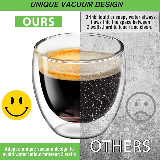 Espresso Cups Set of 6, 5 OZ Expresso Shots Glass Cup, Double Walled Glass Coffee Mugs, Espresso Machine Accessories,Insulated Clear Espresso Shot Glasses Cups,Water Won't Enter Between Double Walls