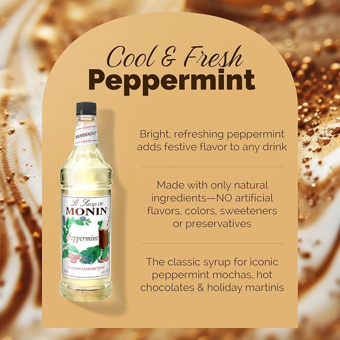 Monin - Peppermint Syrup, Cool Tingle of Candy Cane, Natural Flavors, Great for Cocoas, Mochas, Smoothies, and Sodas, Non-GMO, Gluten-Free (1 Liter) - Image 3