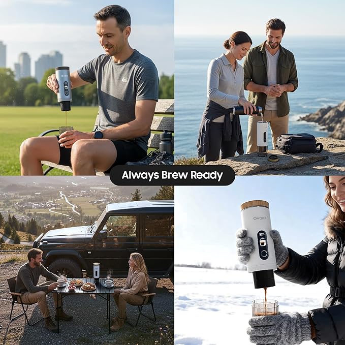 Electric Portable Espresso Machine, 20 Bar Travel Coffee Maker Self-Heating with 9000mAh Battery, Compatible with Ground Coffee & NS Capsule for Camping, Car, RV, Hiking (Silver)