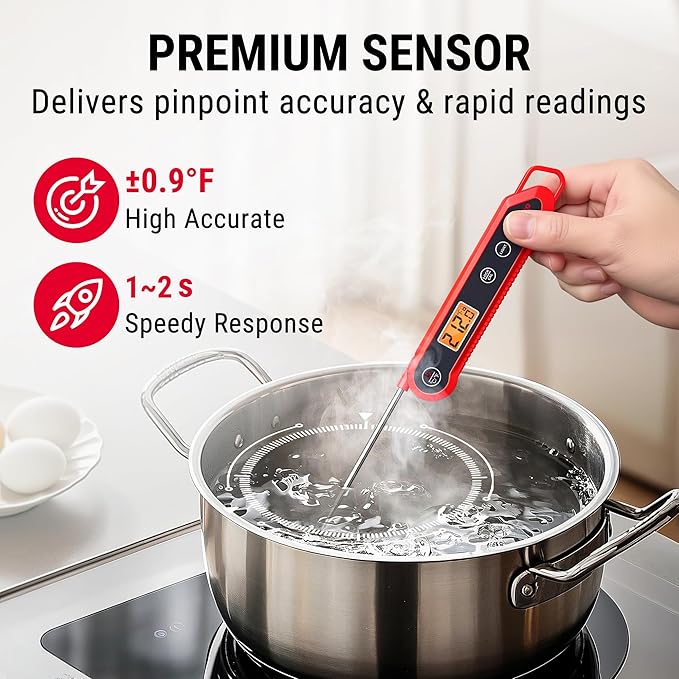 ThermoPro TempPro 1-2 Sec Instant Read Digital Meat Thermometer, ±0.9°F Accuracy, Waterproof & Backlight Food Thermometer for Cooking, Oil Fry Candy Meat Probe for Kitchen, BBQ, Oven, Grill, Smoker