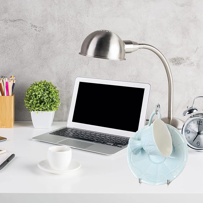 8 Pieces Tea Cup and Saucer Display Stand Holder Metal Cup Saucer Holder Pack Tea Coffee Mug Organizer for Kitchen Plate 6.22 x 2.44 Inches(Silver)