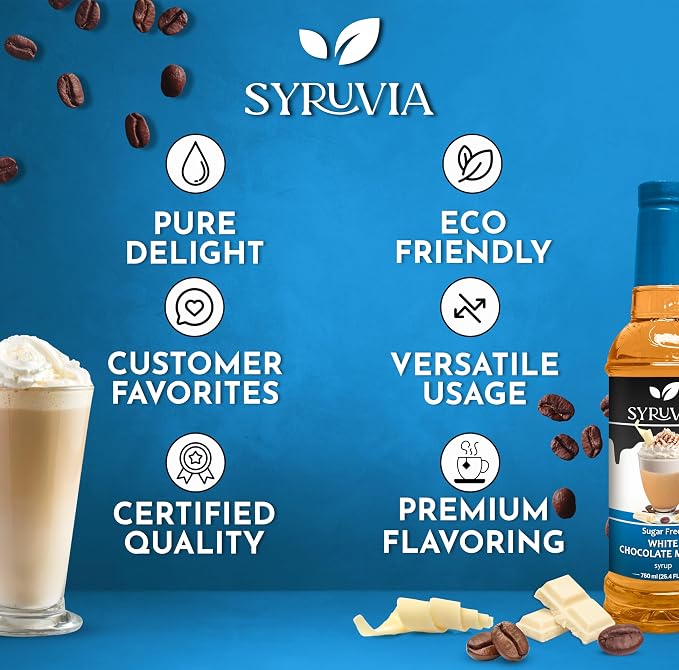 Syruvia Sugar Free Coffee Syrup, White Chocolate Mocha Flavored Syrup for Drinks, Lattes, and Desserts – 25.4 fl oz, With Pump - Image 5