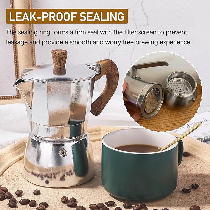 Espresso Maker Filter Basket,moka pot 9 cup Replacement Funnel,moka pot filter For Mocha Coffee Maker Pot with 1pcs Filter and 1pcs Silicone Gasket Seals
