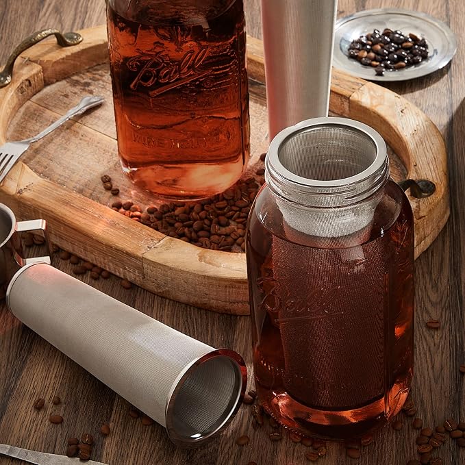 2 Pcs Cold Brew Coffee Filter Stainless Steel Filter Coffee Tea Infuser Strainer Canning Jar Mesh for Wide Mouth Mason Canning Jar, Iced Tea Maker (1 Quart)