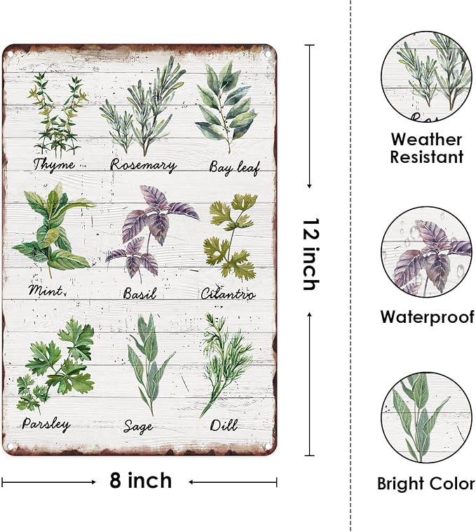 Sanwarm Metal Sign 8X12 Inch, Herbs Sage Green Mint Green Vintage Tin Sign Wall Art Decor for Home, Living Room, Kitchen, Garden, Bedroom, Office, Hotel, Cafe And Pub Decoration - Image 2