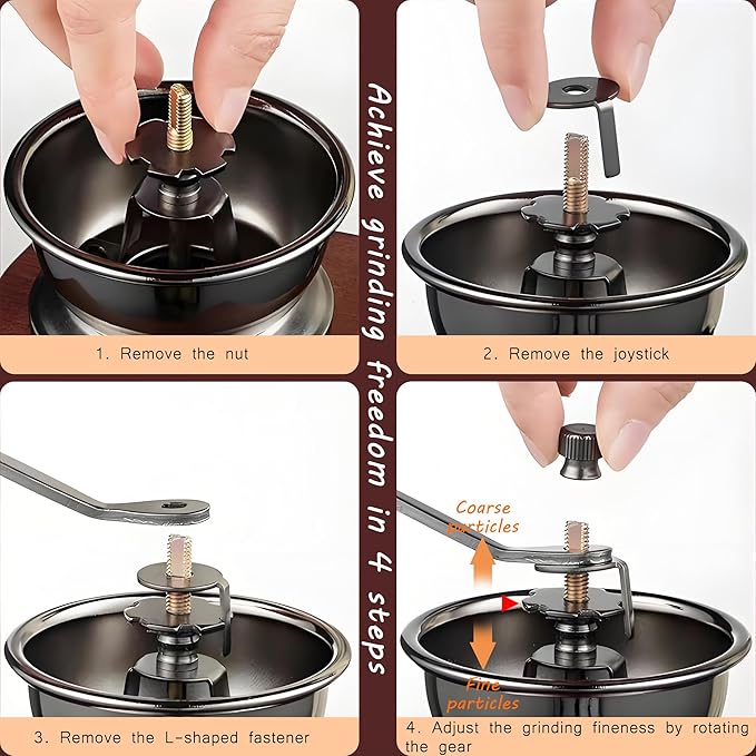 Portable Manual Coffee Grinder, Vintage Solid Wood Coffee Mill with Precision Adjustable Gear & Flavor-Preserving Ceramic Conical Burr, Hand Grinder for Home & Travel