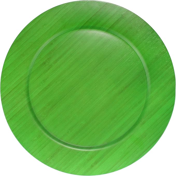 BambooMN 13" Dia Green Bamboo Reusable Dinnerware Charger Round Plates for Catered Events, Holidays, or Home Use Supplies, 4 Pcs
