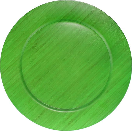 BambooMN 13" Dia Green Bamboo Reusable Dinnerware Charger Round Plates for Catered Events, Holidays, or Home Use Supplies, 4 Pcs