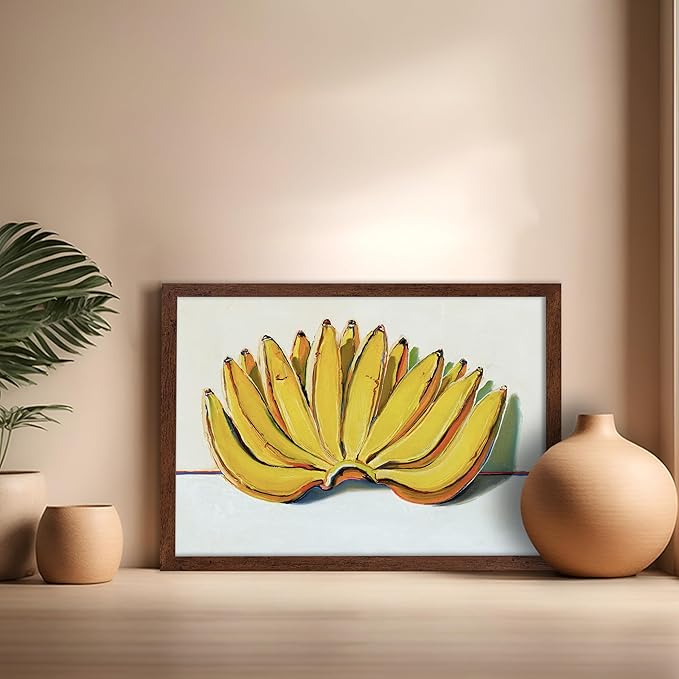 Poster Master Vintage Food & Drink Poster - Retro Banana Oil Painting Print - Banana Art - Gift for Vegan, Vegetarian, Foodies - Perfect Decor for Bakery, Home, Kitchen, 16x20 Brown Framed