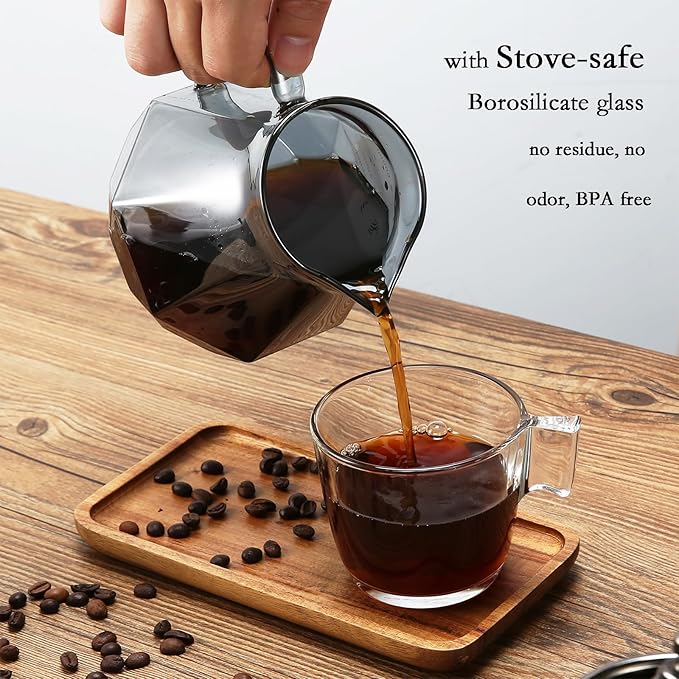 Pour Over Coffee Maker, 20 oz Borosilicate Glass Carafe with 100 pcs Paper Filter, Walnut Handle & Glass Lid, Drip Coffee Maker for Home Café Restaurant Camping, 600 ml, Gray