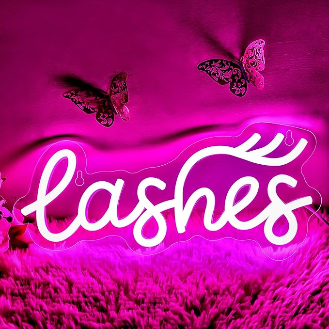 Lashes Neon Sign for Girls Lady Text Led Neon Light for Wall Decor Pink Led Lights for Bedroom Lashes Salon Beauty Room Eyelash Business Makeup Rooms Lash Studios Size 12.0 * 5.1in(XD076)
