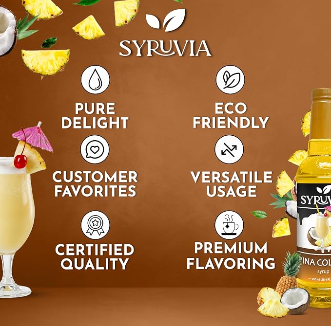 Syruvia Pina Colada Syrup, Flavored Syrup for Cocktails, Drinks, Lemonades, Iced Teas, and Desserts – 25.4 fl oz - Image 5