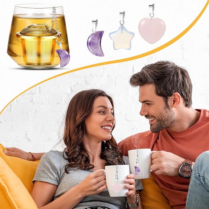 3 Sets Tea Infusers Steeper for Loose Leaf Tea Holder Stainless Steel Tea Ball Mesh Strainer Filters with Drip Trays and Pendant(Elegant Style)