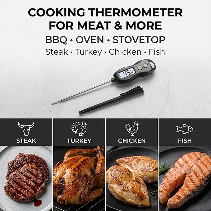 Digital Meat Thermometer Backlight,Waterproof Instant Read Food Thermometer for Cooking Grilling BBQ Baking Liquids Beef Turkey (Black)