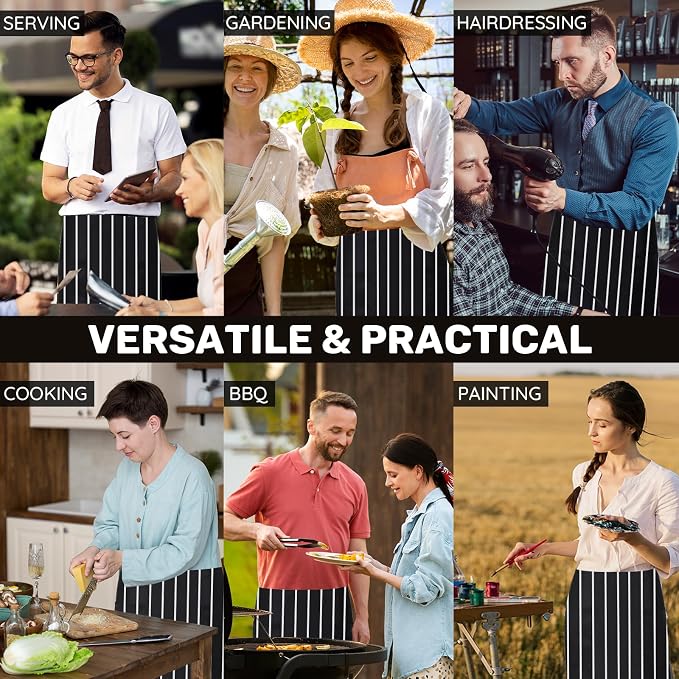 3 Pack Waist Apron with 3 Pockets, Unisex Black Waiter Aprons, Water Resistant Server Aprons for Restaurant Chef Bar - Image 7