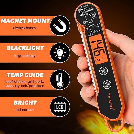 Digital Meat Thermometer Gifts for Chefs Instant Read - Ultra Fast 1s Reading, Waterproof with Backlight & Motion Sensor for BBQ, Grilling, Smoker, Candy, Oil, Chef Gifts (Orange)